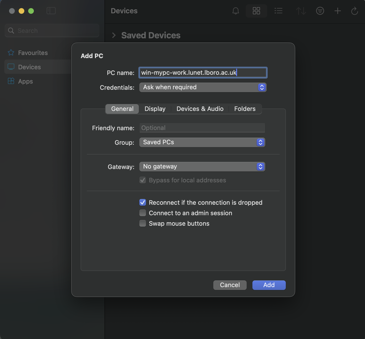 Add a PC and connect